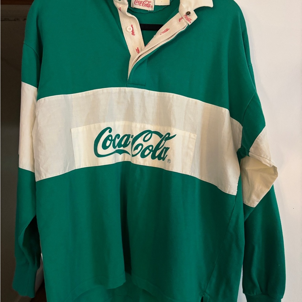 Vintage Coca-Cola Green and White Rugby Shirt